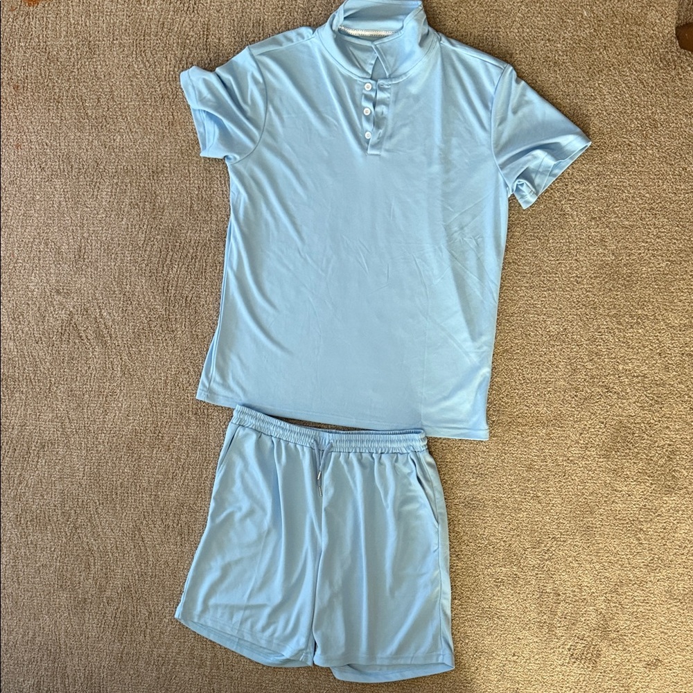 SHEIN Light Blue Men's Polo and Shorts Set